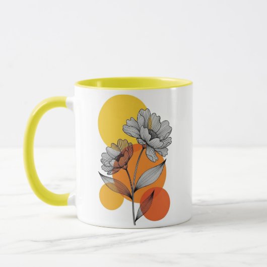 Moderne Boho Lijn Kunst Bloem Geel Twee-Tons Mok (Links)