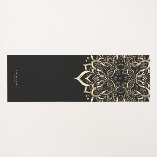 Moderne Boho Lotus Zwart Goud Mandala Monogram Yogamat