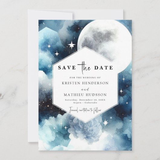 Moderne Boho Maanverlichte bruiloft Save The Date (Voorkant)