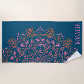 Moderne Boho Mandala Medaillon in Teal Persoonlijk Strandlaken (Voorkant)