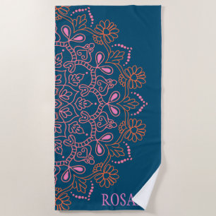 Moderne Boho Mandala Medaillon in Teal Persoonlijk Strandlaken