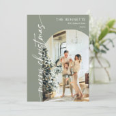Moderne Boho Merry Christmas Arch Foto Feestdagenkaart (Staand voorkant)