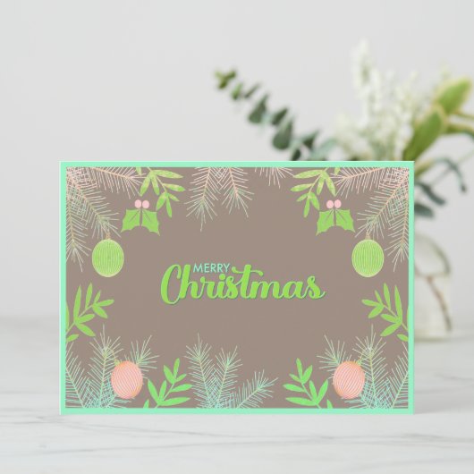 Moderne boho Merry Christmas botanische flat Feestdagenkaart (Staand voorkant)