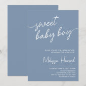 Moderne Boho Minimalist Boy Blue Baby shower Kaart (Voorkant / Achterkant)