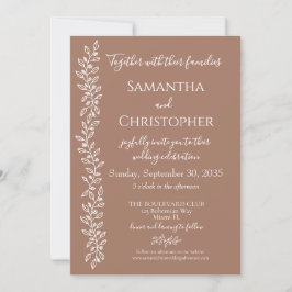 Moderne Boho Mocha Mousse Bloemen Monogram Huwelij Kaart