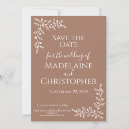 Moderne Boho Mocha Mousse Botanische Fotobruiloft Save The Date