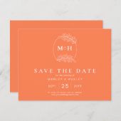Moderne Boho Monogram Koraal Roze Sinaasappel Huwe Save The Date (Voorkant / Achterkant)