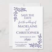 Moderne Boho Navy Blauwe Botanische Foto Huwelijk Save The Date (Voorkant)