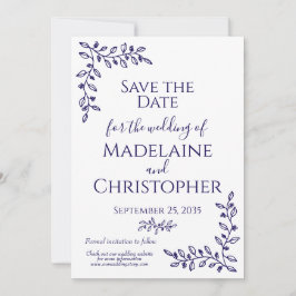 Moderne Boho Navy Blauwe Botanische Foto Huwelijk Save The Date