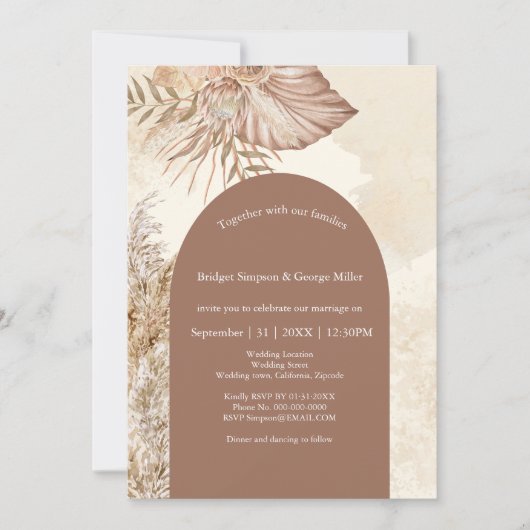 Moderne Boho Neutral boog bruiloft Kaart (Voorkant)