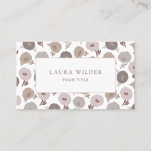 Moderne Boho Neutrale Bloemen Visitekaartje (Voorkant)