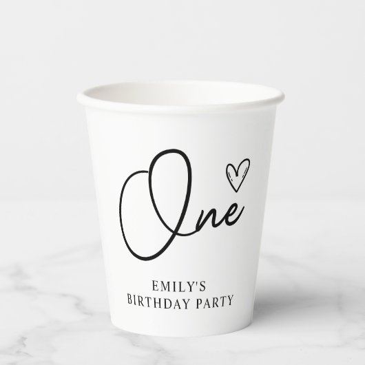 Moderne Boho One Heart Eerste Verjaardag Papieren Bekers (Voorkant)