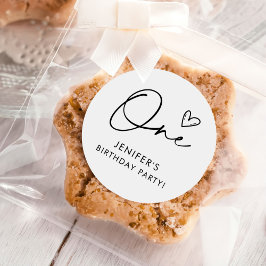 Moderne Boho One Heart Eerste Verjaardag Ronde Sticker