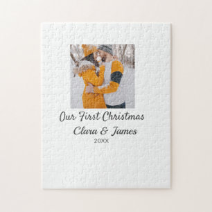 Moderne boho onze eerste kerstfoto paar naam legpuzzel