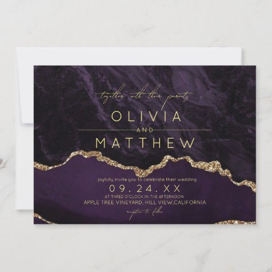 Moderne Boho Paarse bruiloft foto uitnodiging (Voorkant)