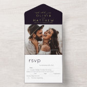 Moderne Boho Paarse foto bruiloft uitnodigen All In One Uitnodiging (Binnen)