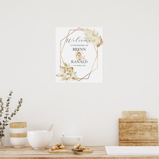 Moderne Boho Palm Orchids Huwelijk Welkom Poster (Keuken)