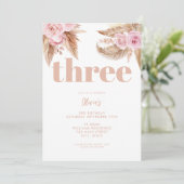 Moderne Boho Pampas Floral 3e verjaardag Kaart (Staand voorkant)