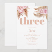 Moderne Boho Pampas Floral 3e verjaardag Kaart (Voorkant / Achterkant)