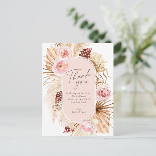 Moderne Boho Pampas gras bloemboog dank u Briefkaart (Staand voorkant)