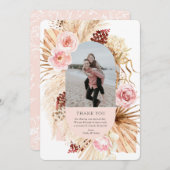 Moderne Boho Pampas gras bloemboog foto bruiloft Bedankkaart (Voorkant / Achterkant)