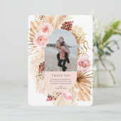 Moderne Boho Pampas gras bloemboog foto bruiloft Bedankkaart (Staand voorkant)