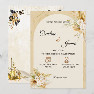 Moderne Boho Pampas Gras Boog Trouwuitnodiging Kaart