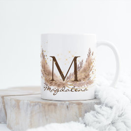 Moderne Boho Pampas Gras Glam Fx Glitter Monogram Koffiemok