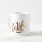 Moderne Boho Pampas Gras Glam Fx Glitter Monogram Koffiemok (Voorkant links)