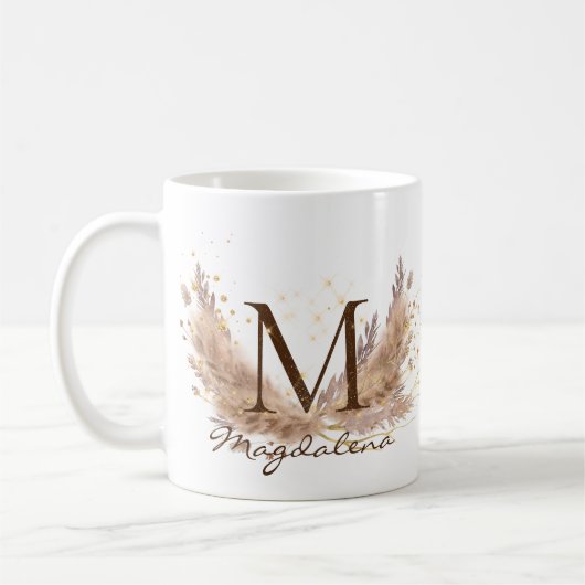 Moderne Boho Pampas Gras Glam Fx Glitter Monogram Koffiemok (Links)