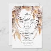 Moderne Boho Pampas Gras Krans Rustieke Trouwdag Kaart (Voorkant)