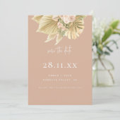 Moderne Boho Pampas Grass Bloemen Blush Roze Save The Date (Staand voorkant)