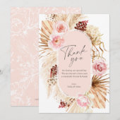 Moderne Boho Pampas Grass Waterverf Bloemenbruilof Bedankkaart (Voorkant / Achterkant)