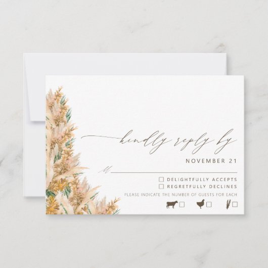 Moderne Boho Pampas Grass Wedding RSVP Kaartje (Voorkant)