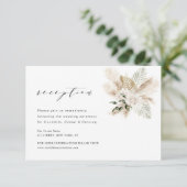 Moderne Boho Pampas Groen Bruiloft Receptie Kaart (Staand voorkant)