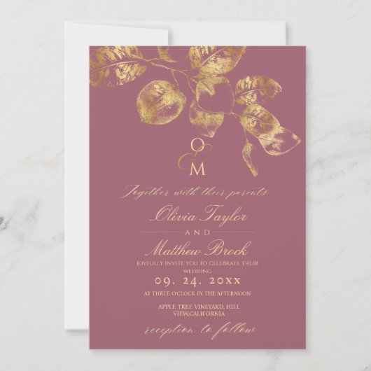 Moderne Boho Pantone & Gold bruiloft uitnodiging (Voorkant)