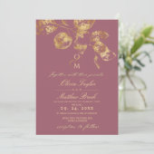 Moderne Boho Pantone & Gold bruiloft uitnodiging (Staand voorkant)