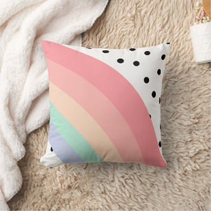 Moderne Boho Pastel Regenboog en Zwarte Stippen Kussen