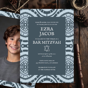 Moderne Boho Patroon Aangepaste Foto Bat Bar Mitzv Kaart