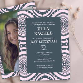 Moderne Boho Patroon Aangepaste Foto Bat Bar Mitzv Kaart