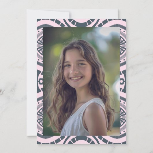 Moderne Boho Patroon Aangepaste Foto Bat Bar Mitzv Kaart (Achterkant)