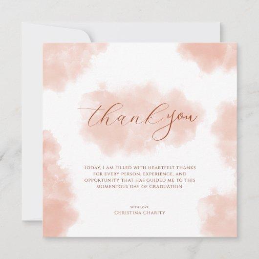 Moderne Boho Peach Fuzz Foto Afstuderen Bedankkaart (Voorkant)