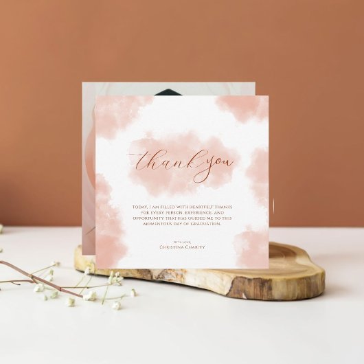 Moderne Boho Peach Fuzz Foto Afstuderen Bedankkaart