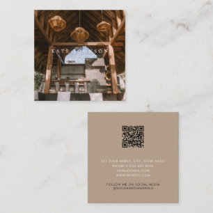 Moderne Boho Photo Business Card Template Vierkante Visitekaartje