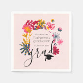 Moderne Boho Pink Arch Bloemen Afstudeerfeest Servet (Voorkant)