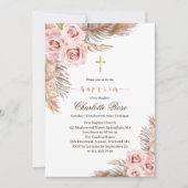 Moderne Boho Pink Floral Baptism uitnodiging (Voorkant)