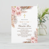 Moderne Boho Pink Floral Baptism uitnodiging (Staand voorkant)