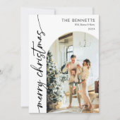 Moderne Boho Prettig Kerstmis Boog Foto Feestdagenkaart (Voorkant)