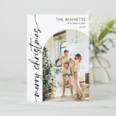 Moderne Boho Prettig Kerstmis Boog Foto Feestdagenkaart (Staand voorkant)