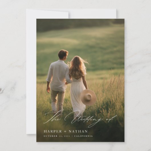 Moderne Boho QR CODE Eenvoudig 2 foto bruiloft Kaart (Voorkant)